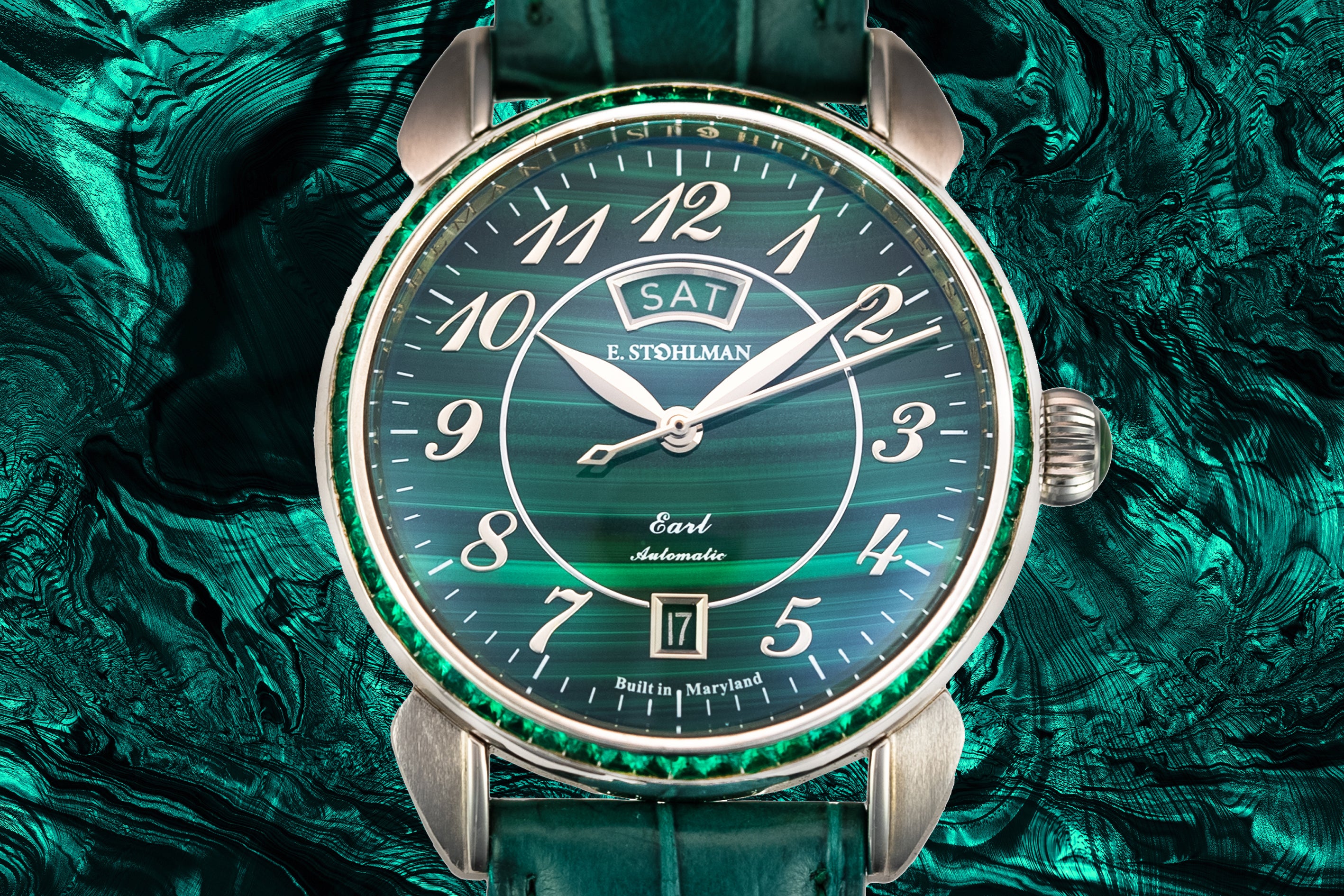 The Earl, Limited Edition - Malachite with 1.8 ctw of genuine emeralds - PREORDER